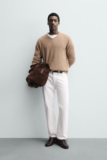 CASHMERE V-NECK JUMPER - Dark beige by Zara