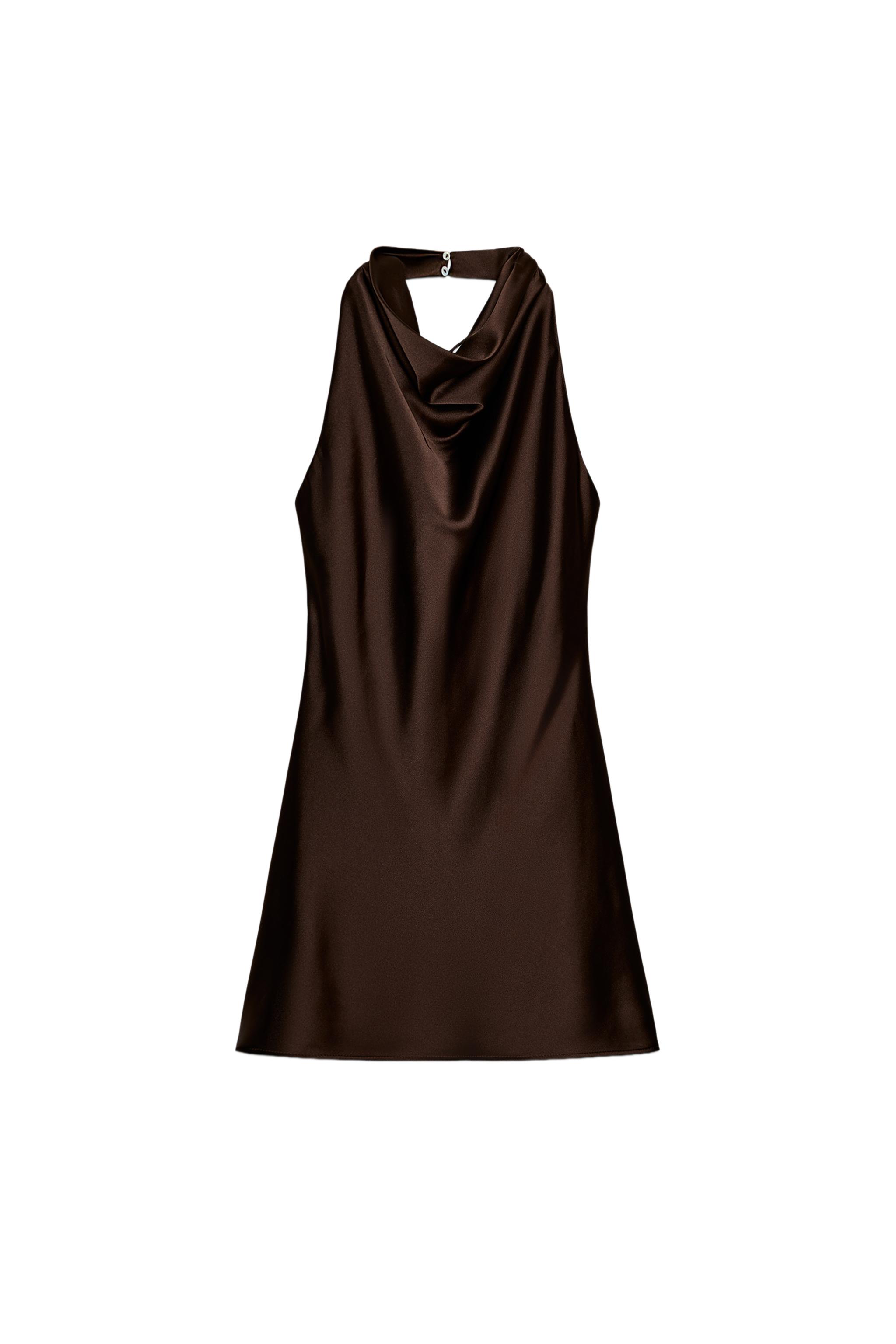 SATIN EFFECT SHORT DRESS - Brown | ZARA United States SATIN EFFECT SHORT DRESS - Brown | ZARA United States