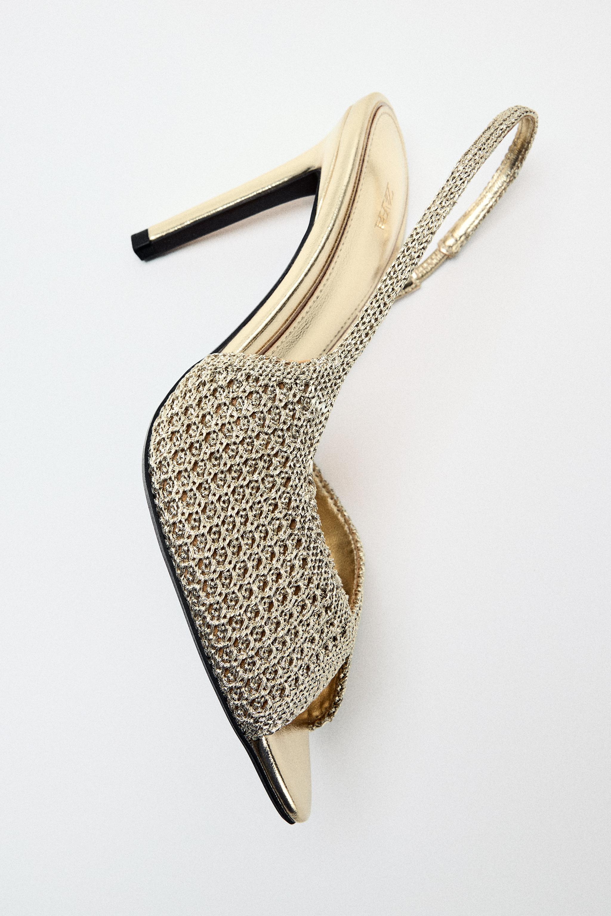 WOVEN-EFFECT HEEL SANDALS — Gold