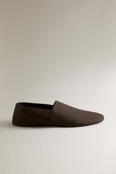 Zara LEATHER TRAVEL MOROCCAN SLIPPERS - Brown