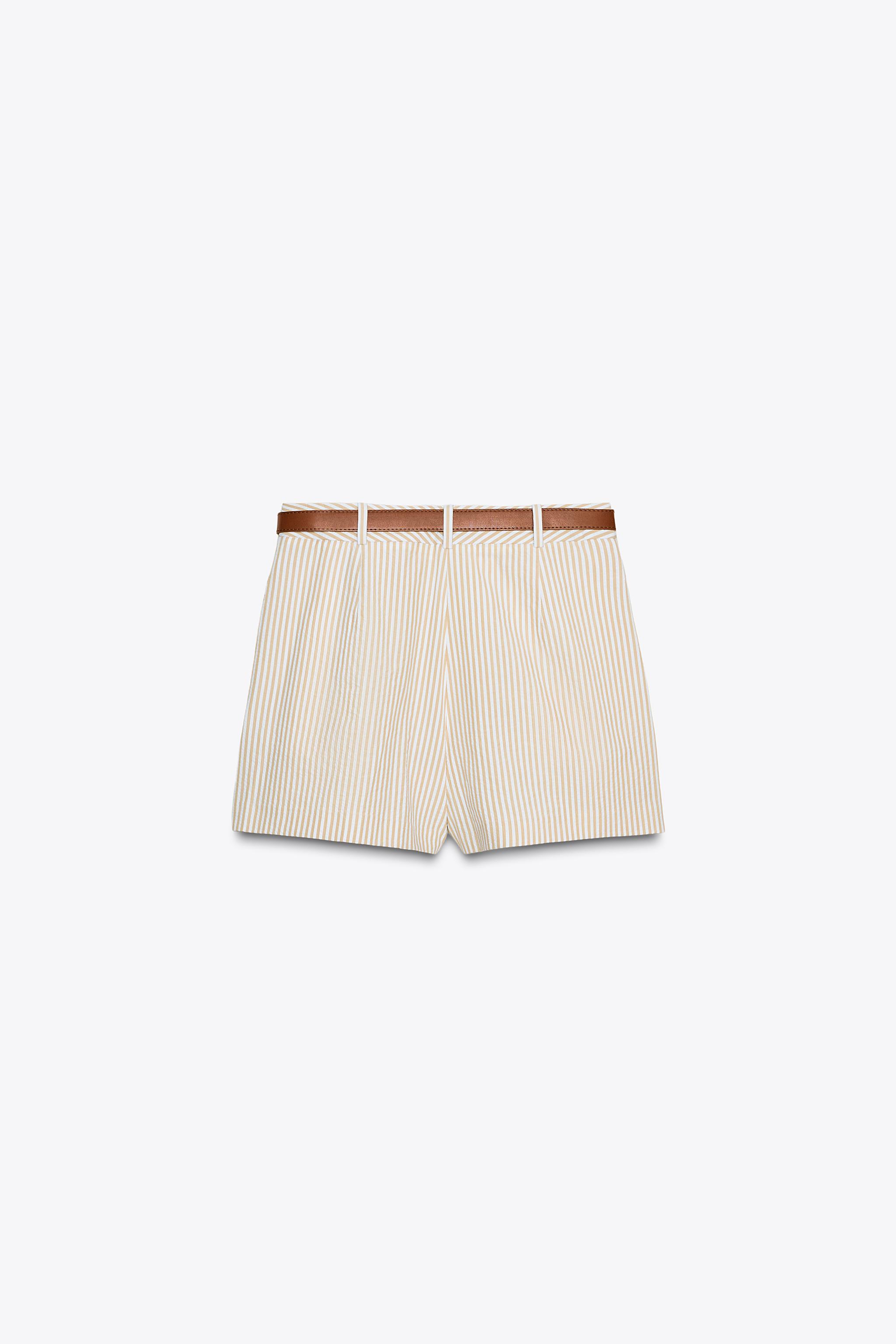 ZARA スカーフ付きストライプ柄キュロットスカート 4661/511 スカーフ付きストライプ柄キュロットスカート - ホワイト | ZARA