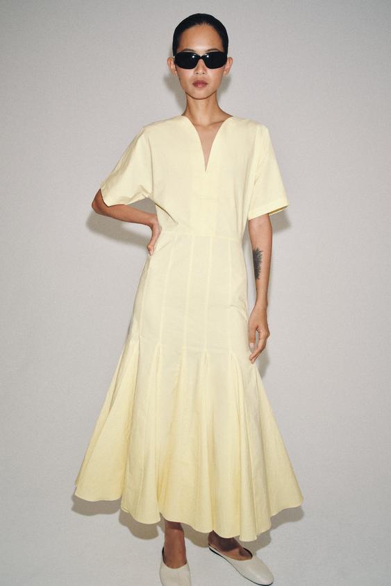 VESTIDO POPELÍN ZW COLLECTION - Amarillo claro de Zara - Imagen 0