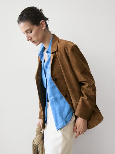 Zara 100% Suede lapel blazer - Dark mink
