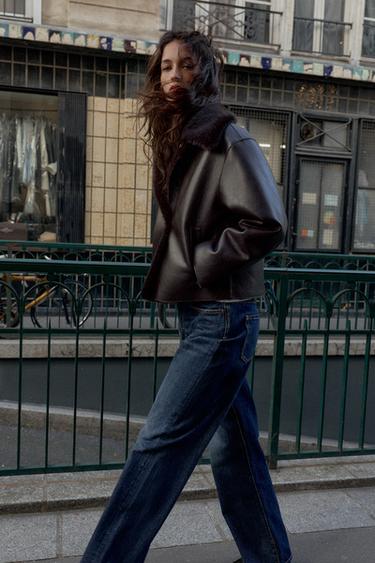 CAZADORA DOBLE FAZ EFECTO PIEL - Marrón de Zara