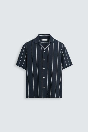 CAMISA COM TEXTURA LISTRADA - Azul-marinho da Zara