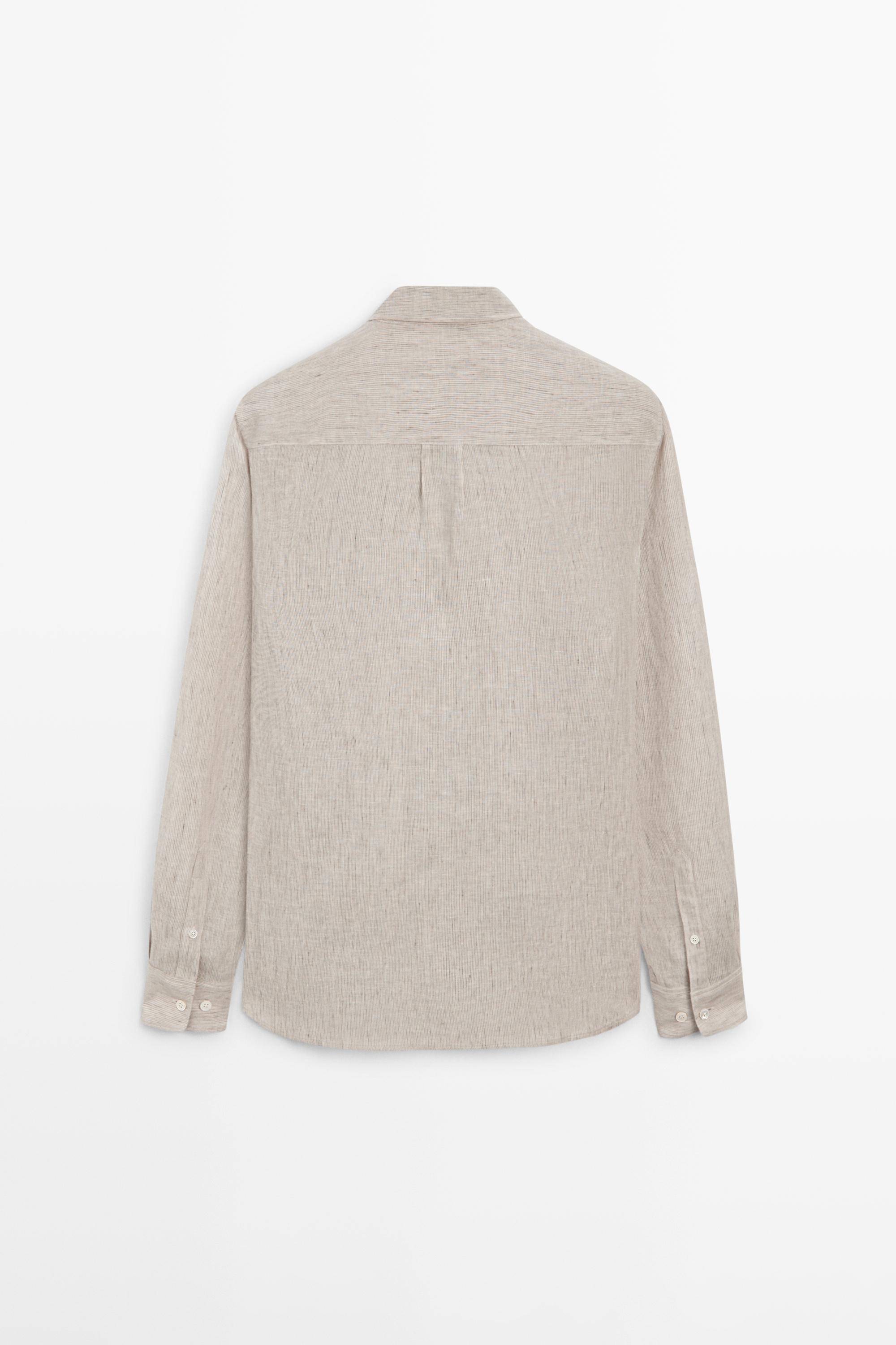 Regular fit washed striped 100% linen shirt