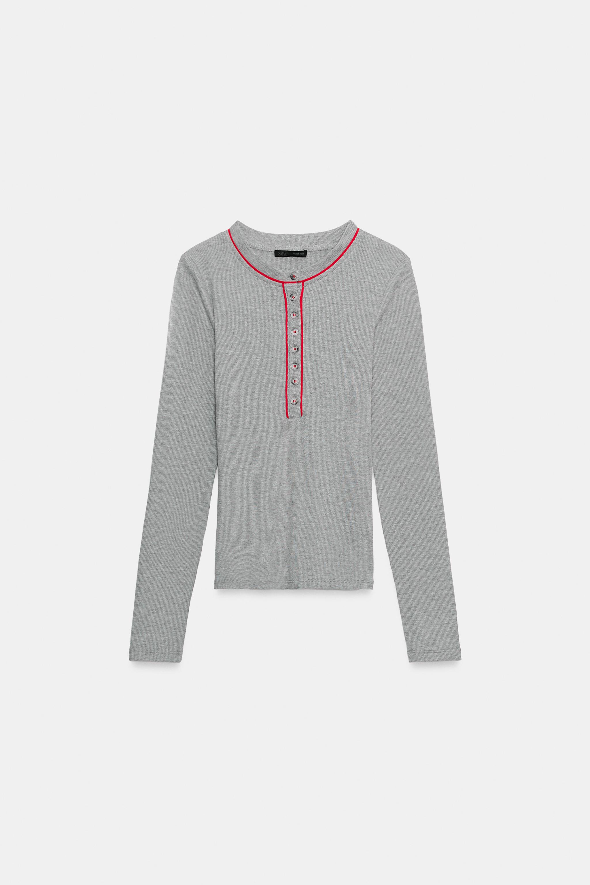 Женские футболки Zara CONTRAST HENLEY T-SHIRT — фото 6