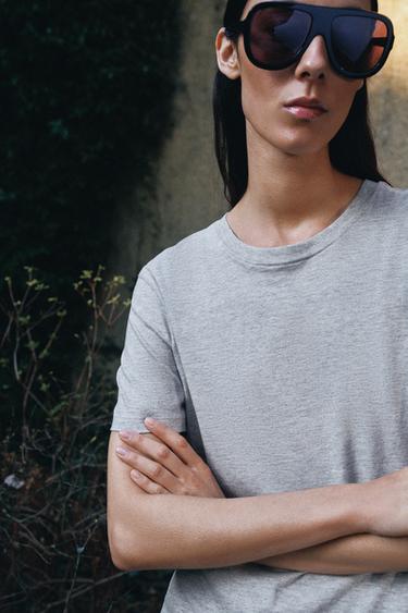 T-SHIRT BASIQUE EN COTON - Gris chiné de Zara - Image 3