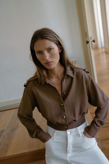 Zara SHORT SHIRT WITH LOOPS - taupe brown