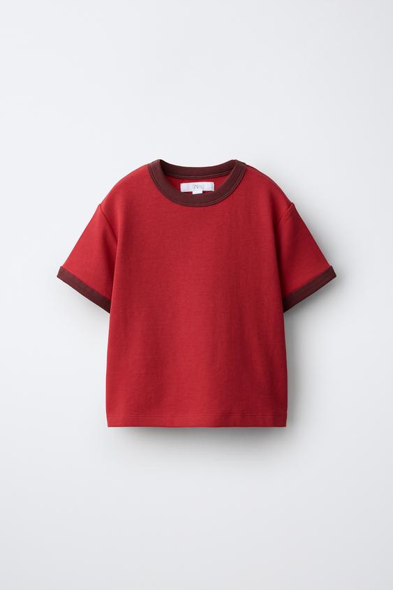 CAMISETA INTERLOCK VIVOS CONTRASTE - Rojo de Zara - Imagen 0