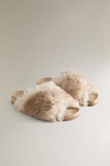 FAUX FUR CRISS-CROSS SANDALS - Beige by Zara - Image 1