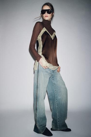 Zara ZW COLLECTION MID-RISE ZIPPER LIMITED EDITION JEANS - Blue