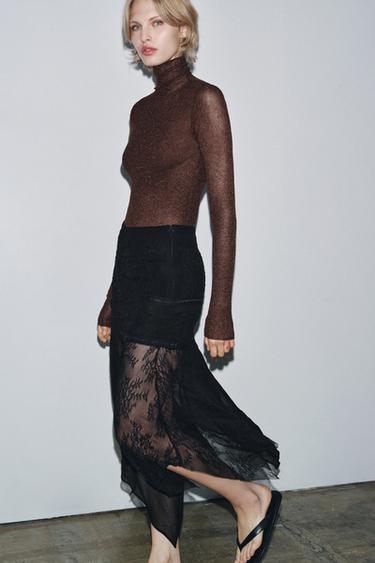 JUPE GEORGETTE COMBINÉE - Noir de Zara