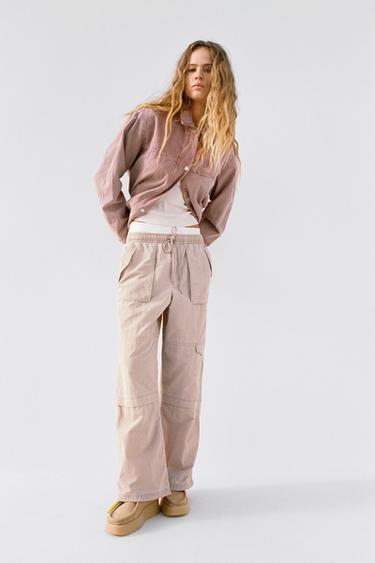 PANTALON CARGO EFFET DÉLAVÉ - Rose craie de Zara - Image 0