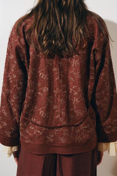 ZW COLLECTION EMBROIDERED LINEN BLEND KIMONO - Light burgundy de Zara - Image 2