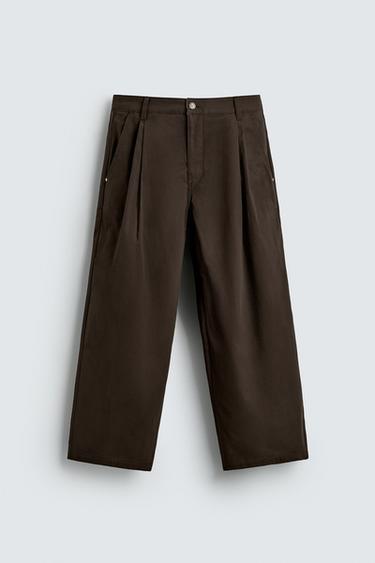 PLEATED WIDE-LEG TROUSERS - Brown by Zara