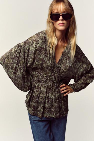 Zara METALLIC THREAD PRINT BLOUSE - Multicolored