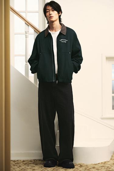 Zara 撞色領刺繡外套 - 綠色