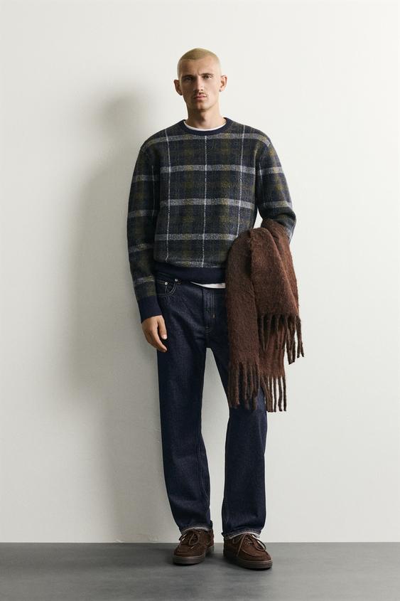 JERSEY RELAXED FIT JACQUARD CUADROS - Marino de Zara - Imagen 0