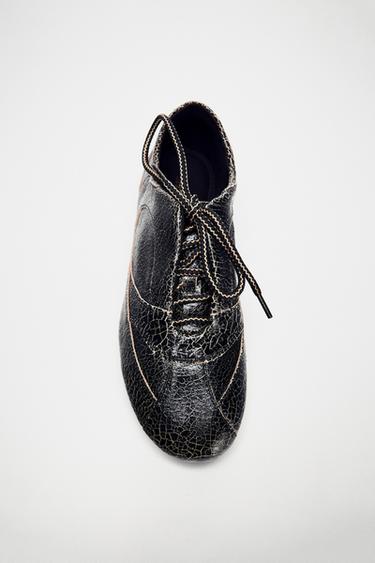 Zara WORN EFFECT LEATHER SHOES - Anthracite grey