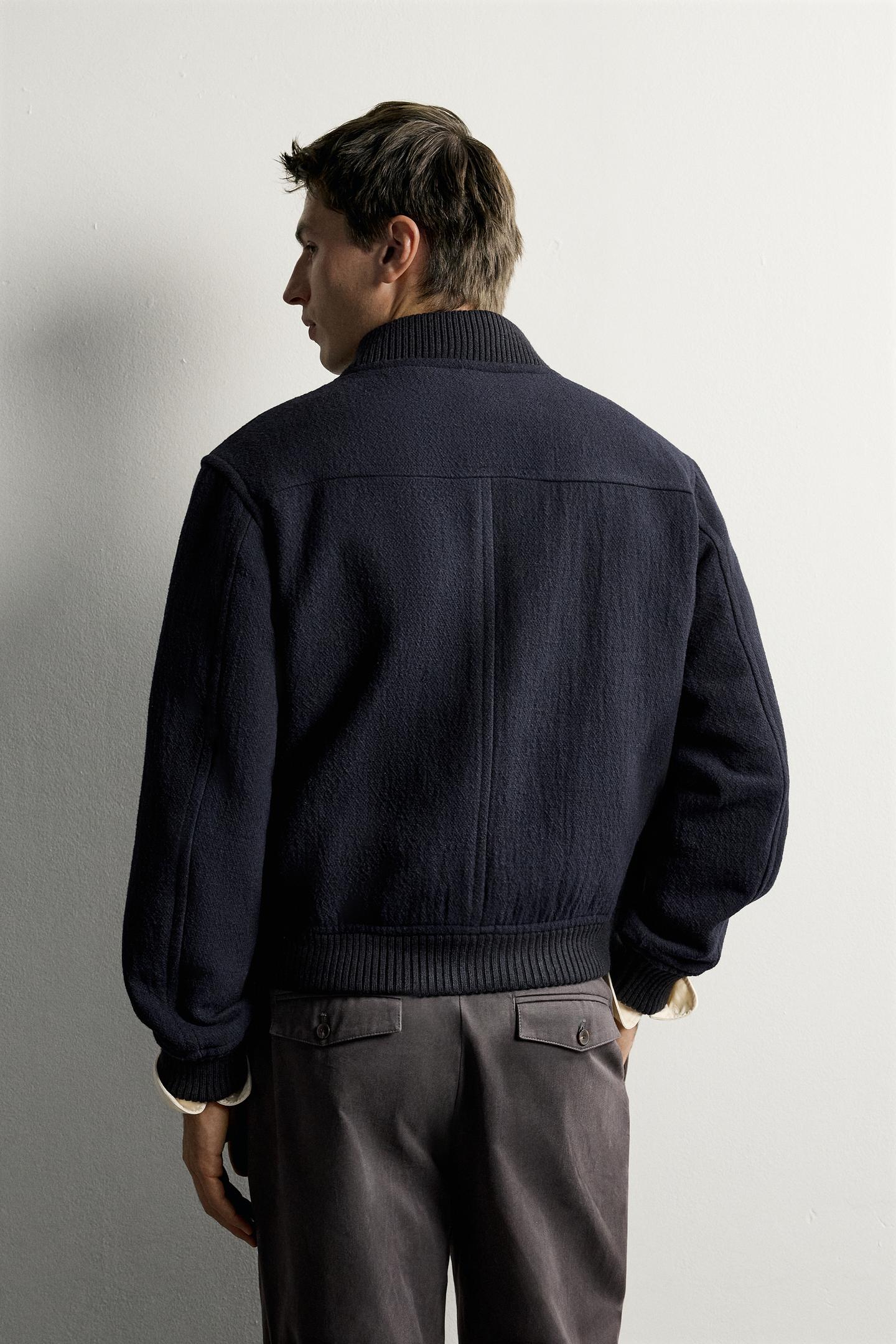 Мужская куртка Zara Relaxed-Fit Wool, цвет: Тёмно-синий — фото 3