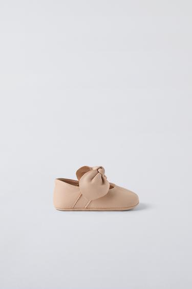 LEATHER BALLET FLATS WITH BOW DETAIL - Pink by Zara - Image 0