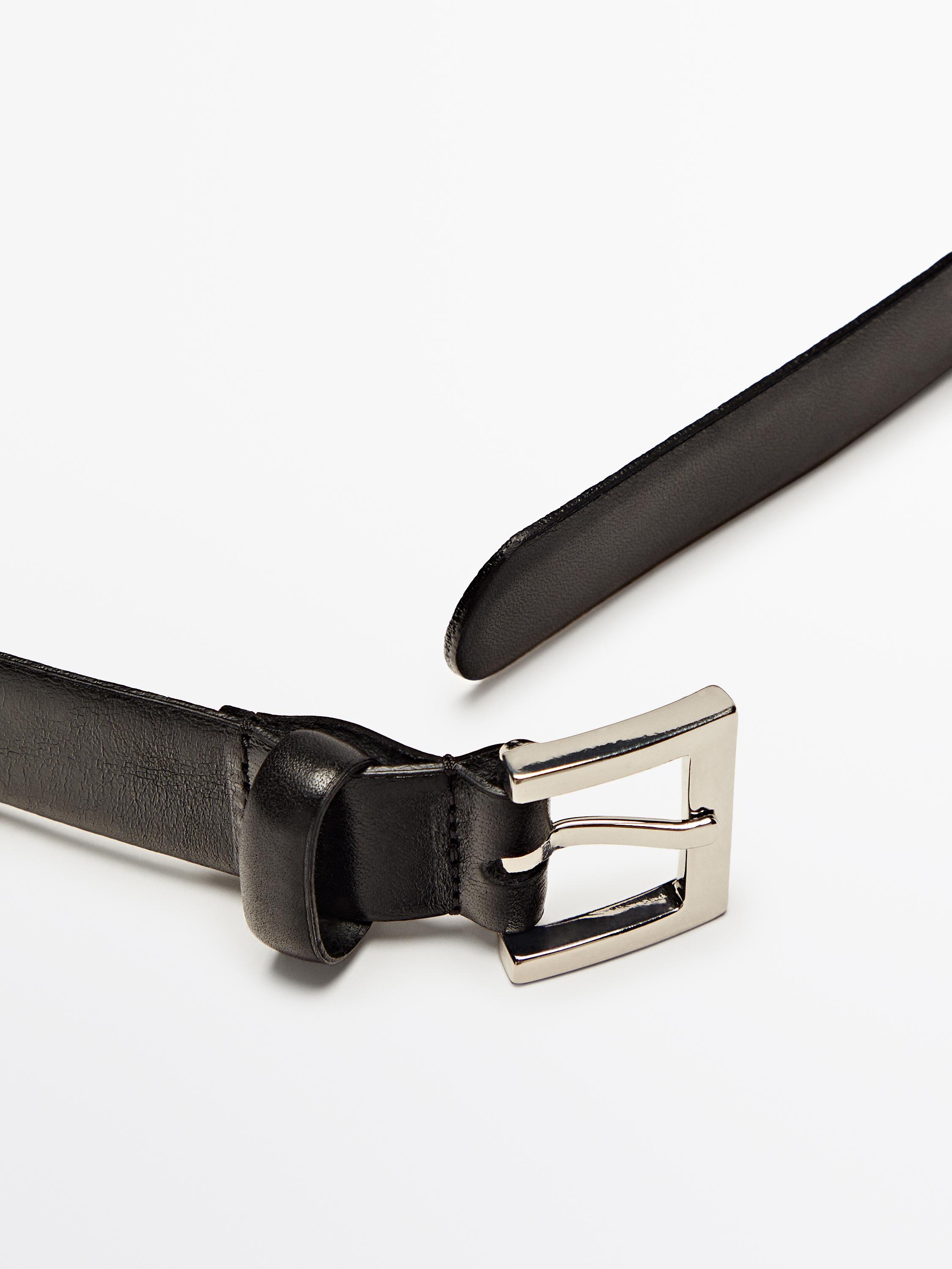 Leather belt with square buckle