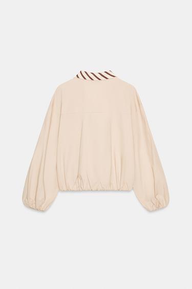 POPLIN SHIRT WITH CONTRAST COLLAR - Light camel by Zara - Image 8