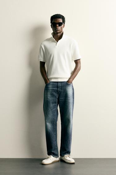 Zara 直條紋理 POLO 衫 - 磨白色