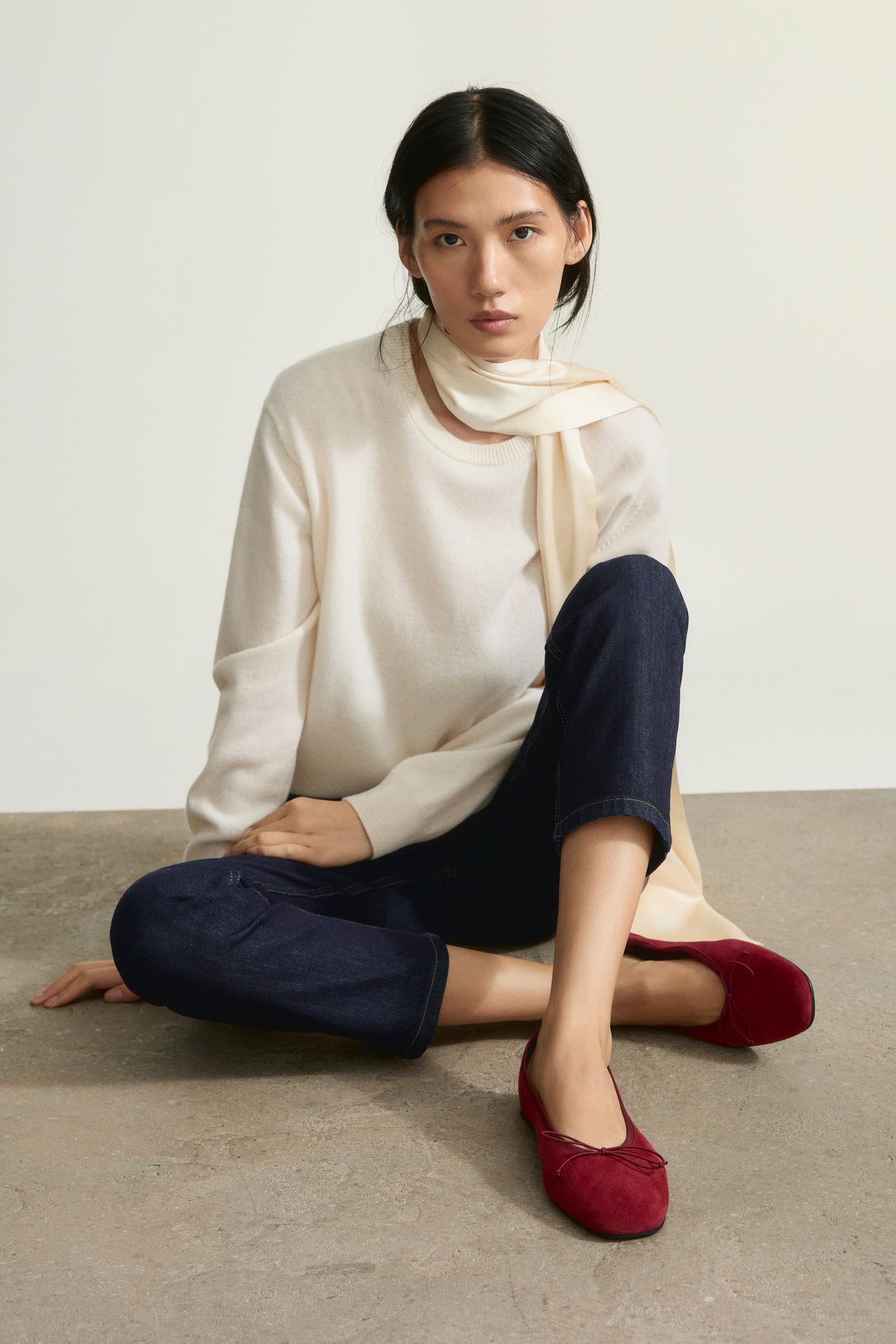 Leather bow ballet flat — Red