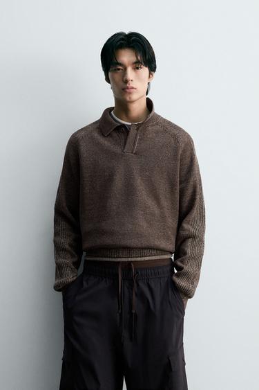 ÁO POLO DỆT KIM CÓ KẾT CẤU - Màu nâu từ Zara
