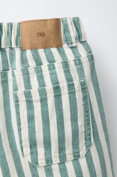 BAGGY DENIM BERMUDA SHORTS - Green stripe by Zara - Image 3