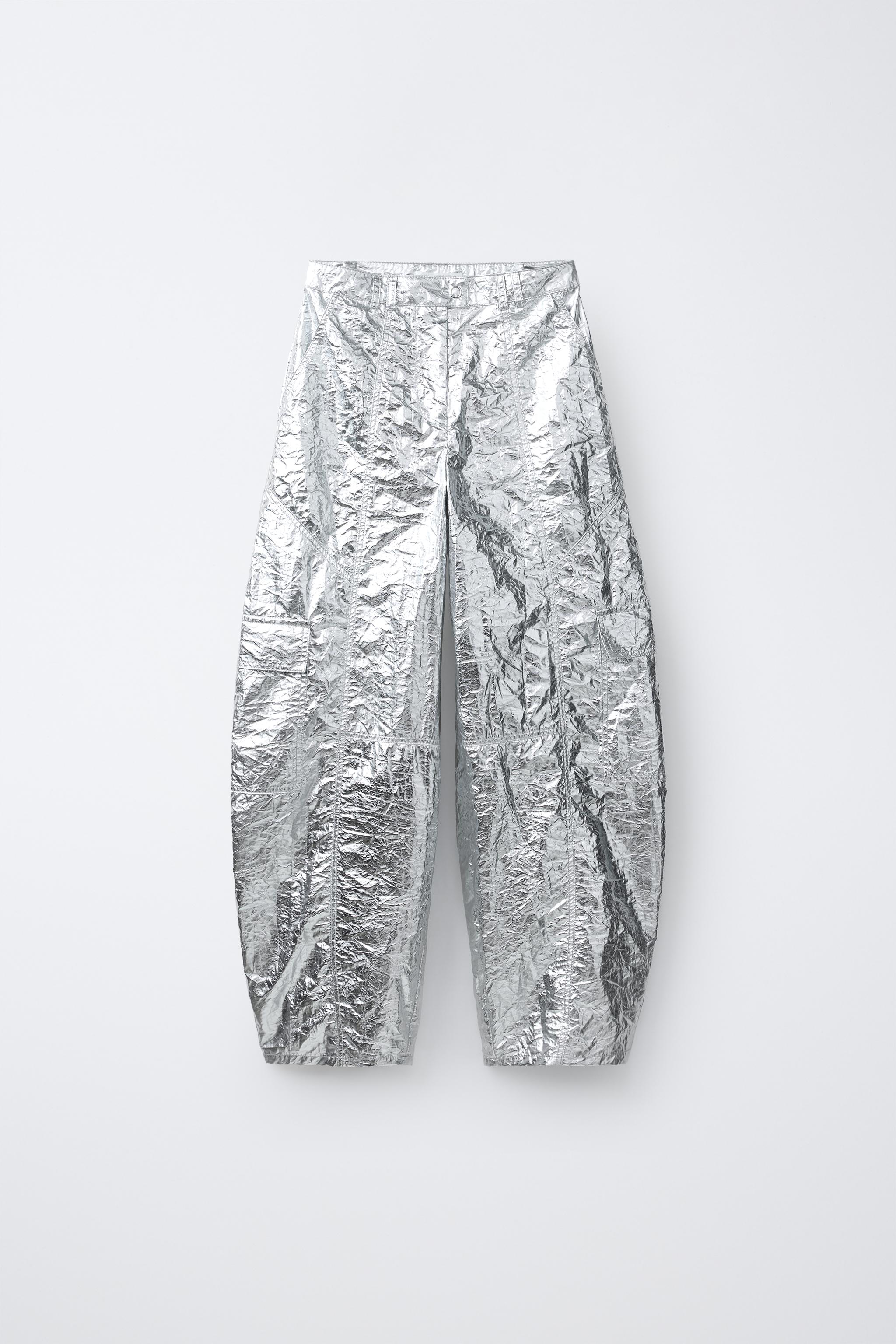 METALLIC BARREL PANTS - Silver | ZARA United States