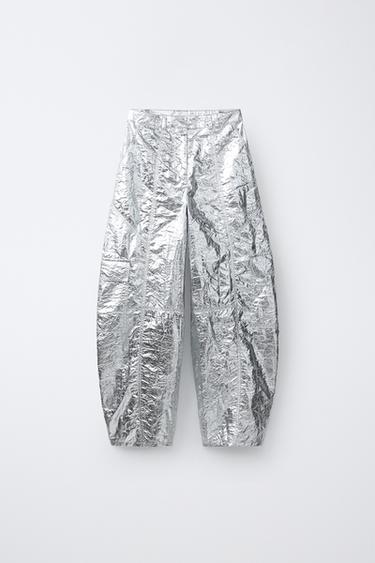 METALLIC BARREL TROUSERS - Silver by Zara