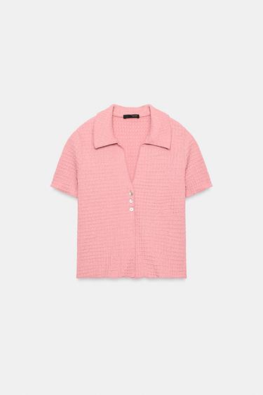 VESTE COURTE TEXTURÉE - Rose pâle de Zara - Image 5