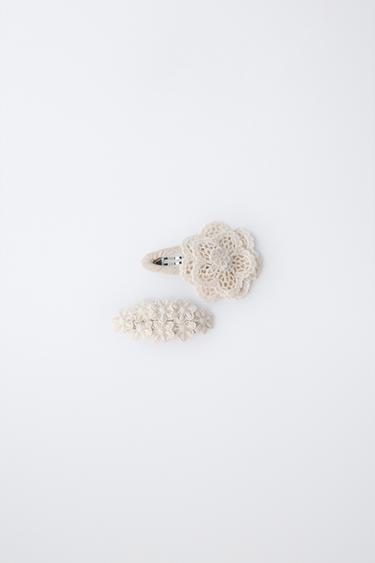 크로셰 플라워 헤어핀 2개 세트 - Zara 크림