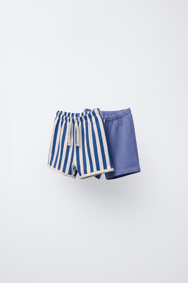 LOT DE DEUX BERMUDAS À RAYURES ET UNIE - Bleu clair de Zara