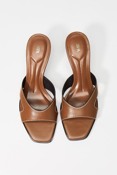 SANDALIA TACÓN PESPUNTE - Marrón de Zara