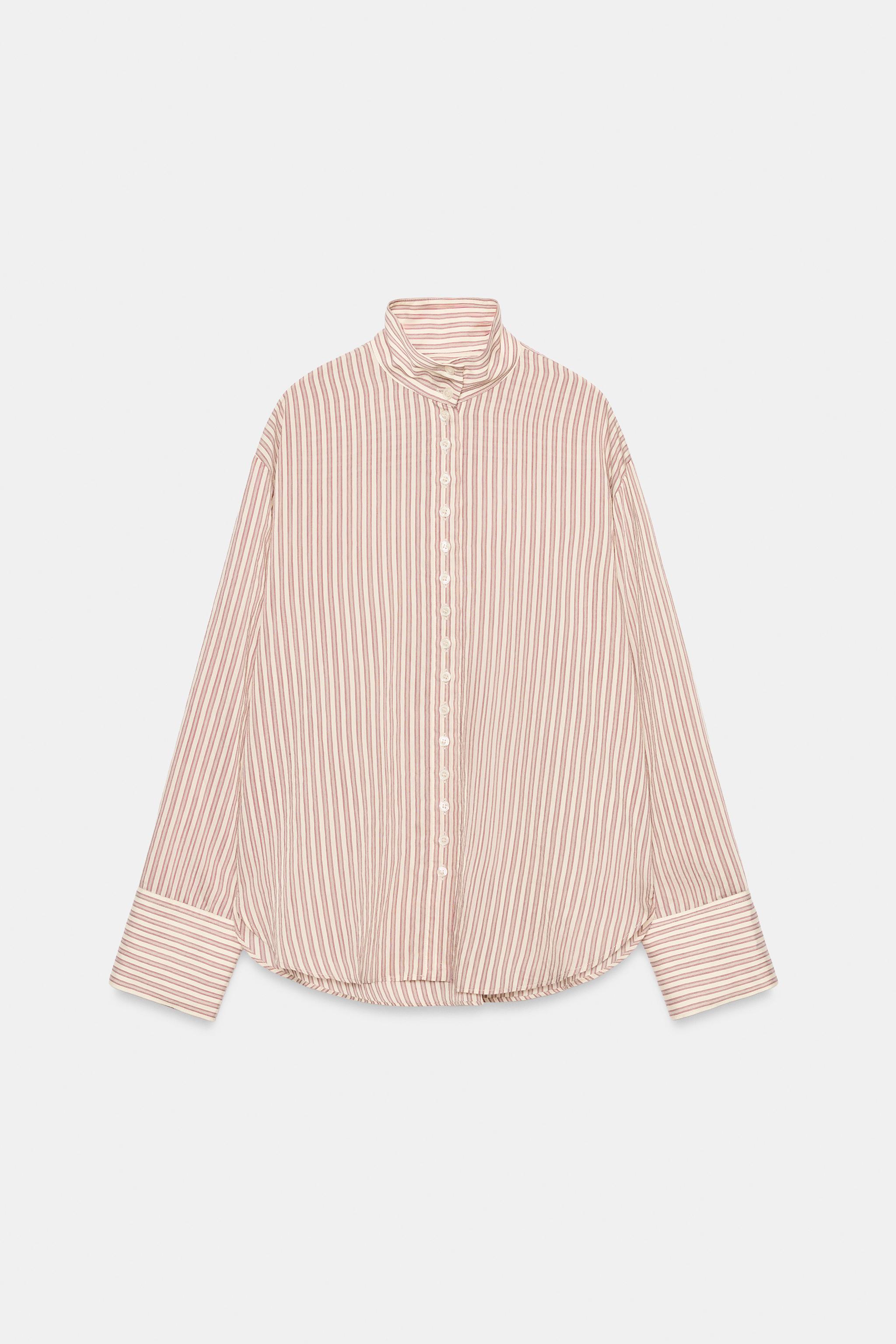 Zara ZW COLLECTION DİK YAKALI ÇİZGİLİ GÖMLEK görsel 5