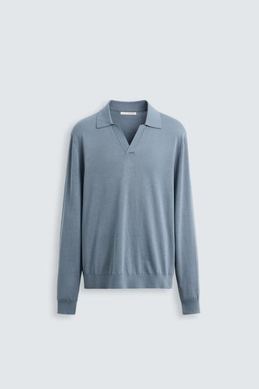 COTTON BLEND KNIT POLO SHIRT - Light blue by Zara