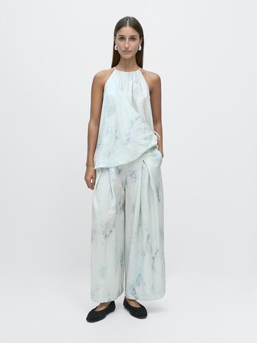 Zara Printed trousers with pleat details - Light blue - Image 0