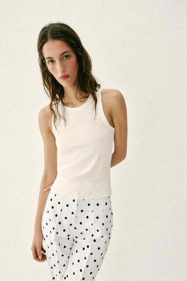 Zara RIB SLEEVELESS TOP - Oyster-white