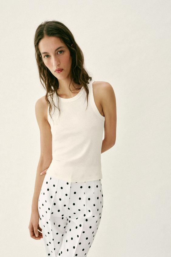 RIBBED SLEEVELESS TOP - Oyster-white by Zara - Image 0