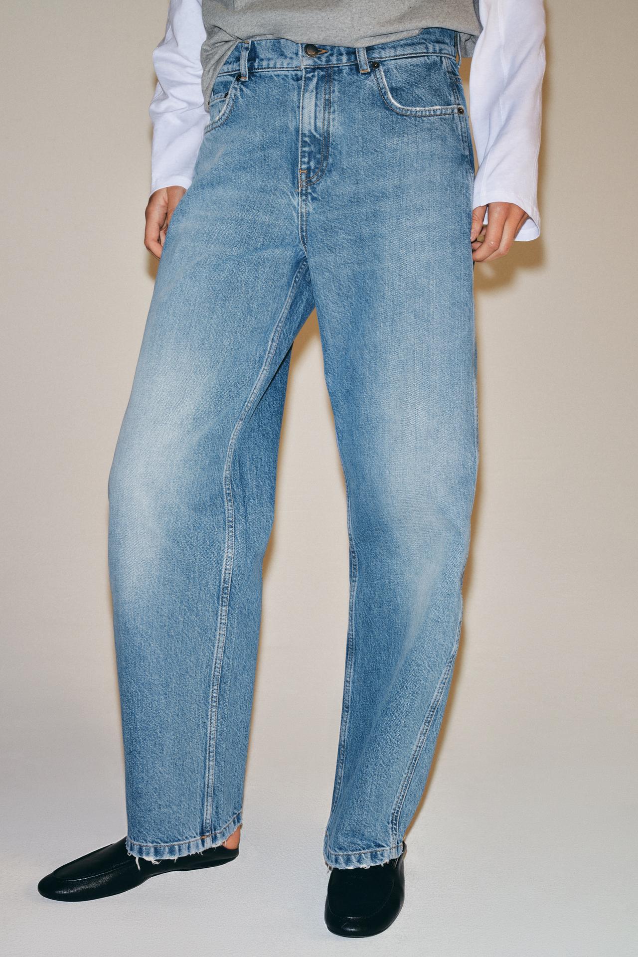 ZW COLLECTION CURVED STRAIGHT MID-RISE JEANS — Mid-blue