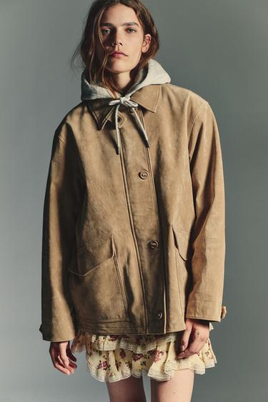 Zara 100% SUEDE LEATHER JACKET - Light sand