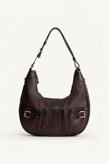 Zara LEATHER SHOULDER BAG LIMITED EDITION - Chocolate