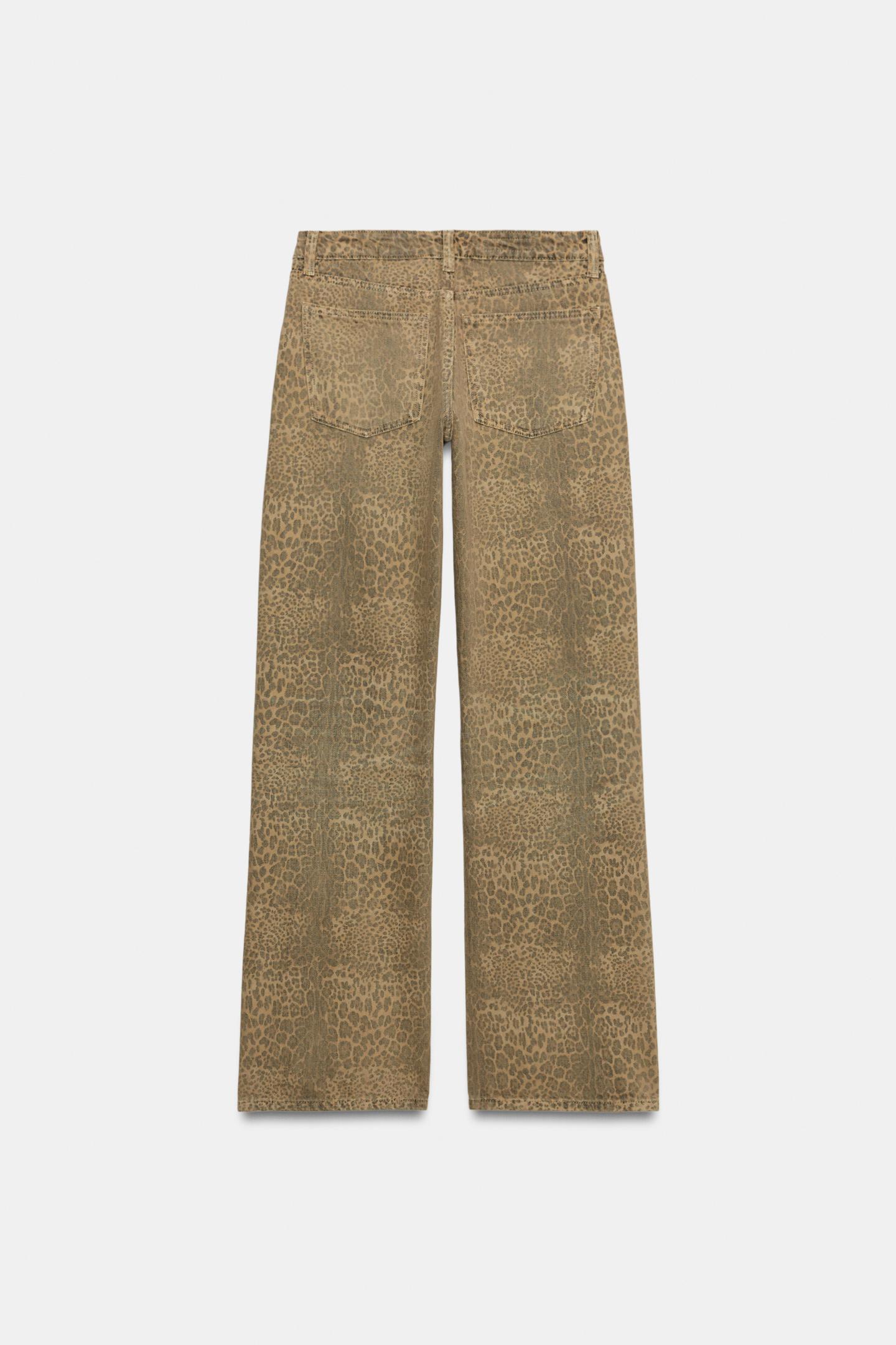 Женские джинсы Zara Trf Animal Print Low-Rise Wide-Leg, цвет: Леопардовый — фото 8