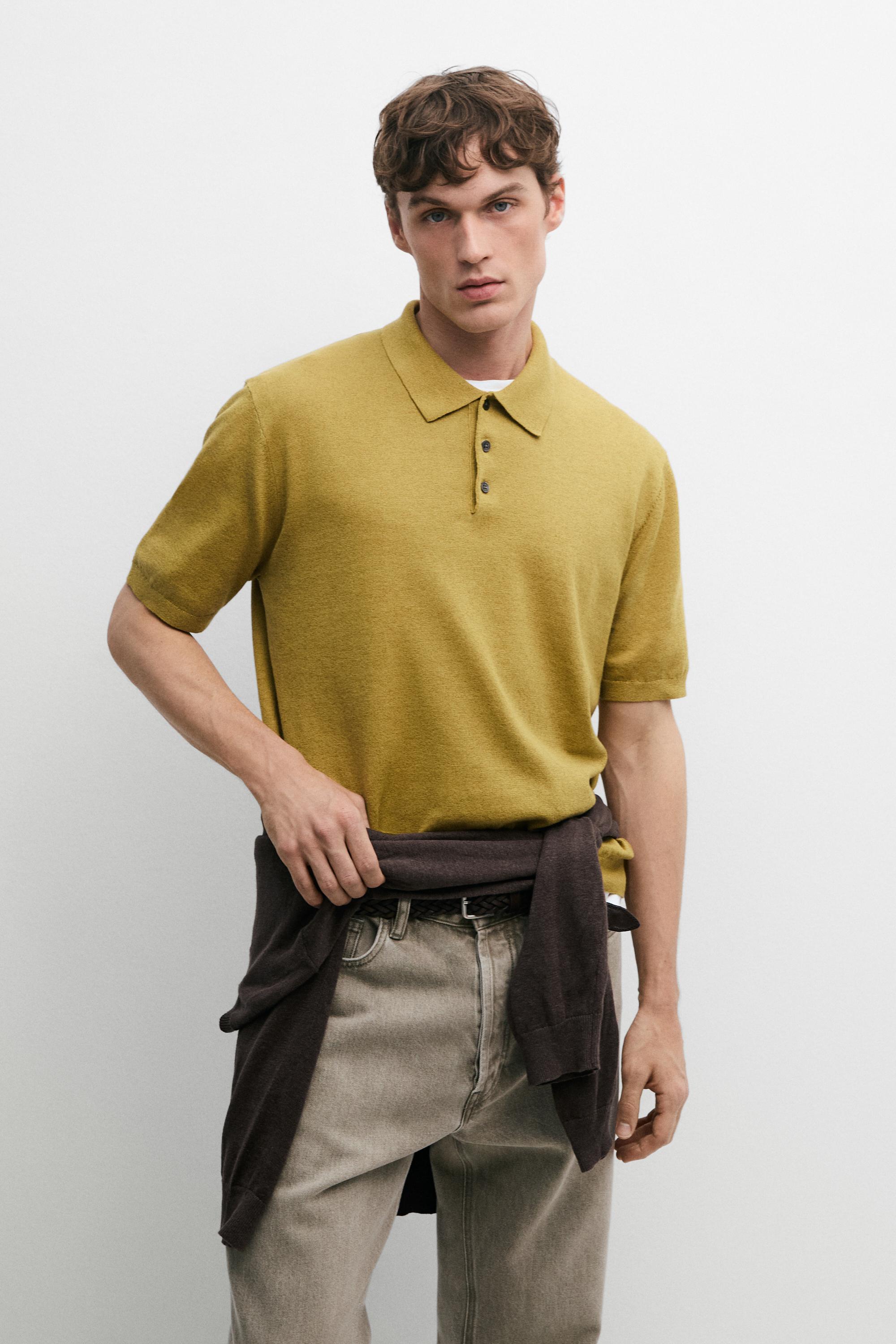 Polo en maille à manches courtes coton et lin