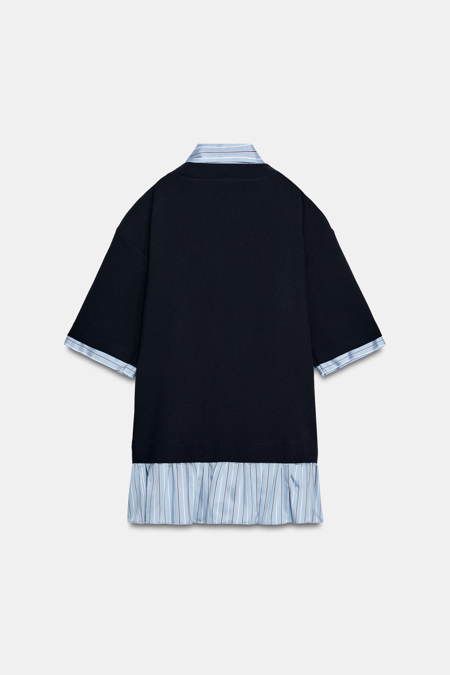 Женское платье Zara Contrast Tie-Detail Mini, цвет: Тёмно-синий — фото 11