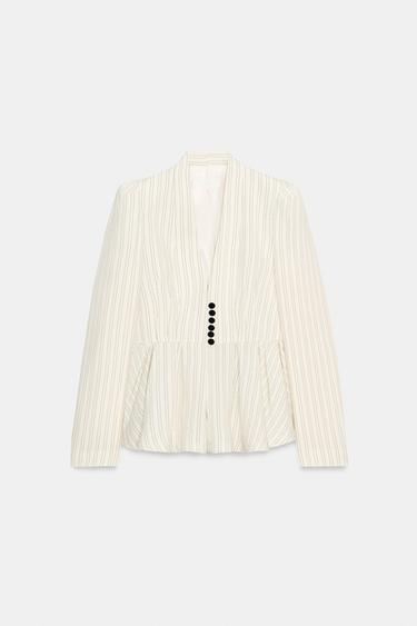 BLAZER مخطط بحافة بيبلوم - خام / بني الخاص بـ Zara - صورة 0